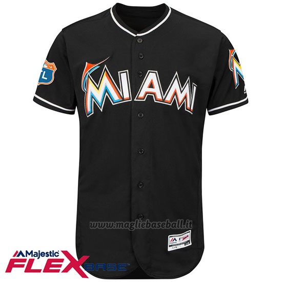 Maglia Baseball Uomo Miami Marlins Blank Nero Flex Base Autentico Collezione Allenamento Primaverile